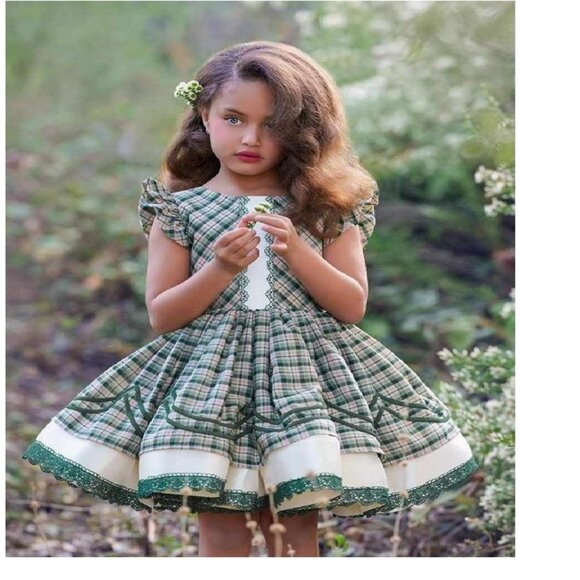 DOLLCAKE Touch of Tartan Green Plaid Check Holiday Dress sz6